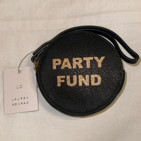 NWT LC Lauren Conrad Graphic Round Black and Rose Gold Coin Pouch - Picture 2 of 4